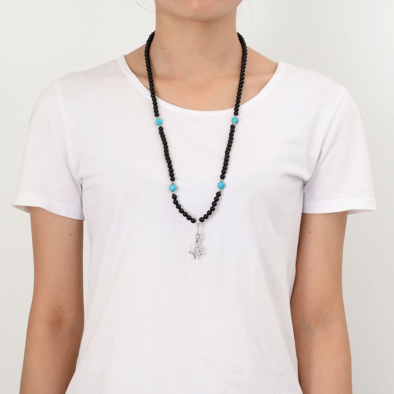 QGEM Tibetan Buddhist Meditation 108 Mala Prayer Beads Bracelet Black Onxy Lava Stone Essential Oil Rosary Necklace w/ Locket Pendant + 7 Chakra Crystals Set