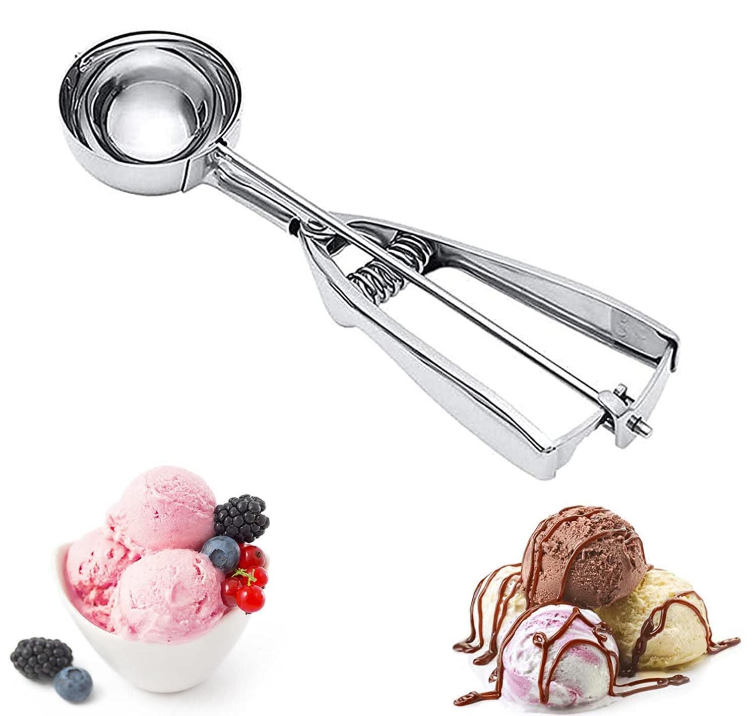 Ice Cream Scoops with Easy Trigger Stainless Steel Cupcake Scoops Cookie Scoop Mashed Potatoes Scoop Baking Spoon Scoopers For Round Uniform Portions for Ice Cream, Fruit, Melon Ball - 6CM