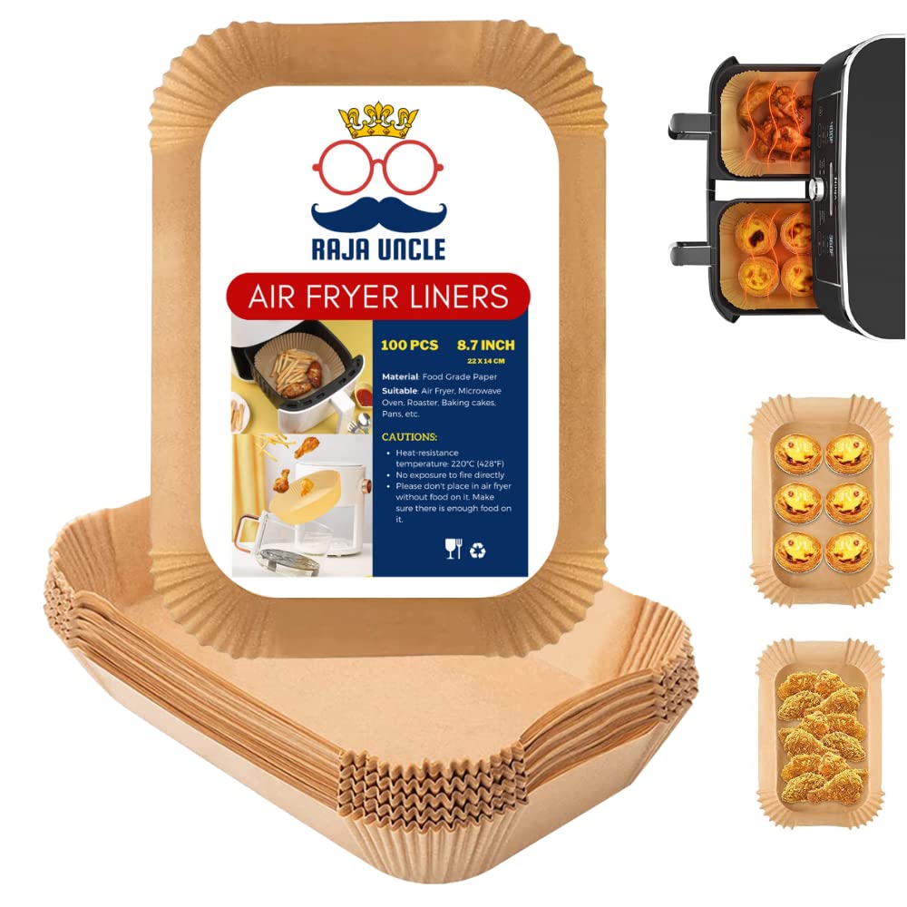 RAJA UNCLE Air Fryer Liners, Parchment Paper Liners Disposable, 100Pcs for Ninja Dual, Air Fryer Salter AF300UK AF400UK Accessories, Compatible with COSORI, Ninja, Salter & Tower Air Fryer