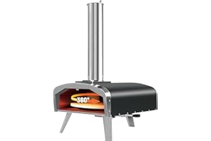 BAKEJOY Stainless Steel Pizza Oven Outdoor - Fast & Crispy Pizza Preheats in 15-20 Min, Bakes Pizzas in 60 Sec at Up to 700F, Stable 12 Rotating Stone, Precise Temperature Control - Camping