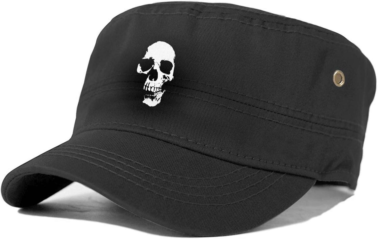 Halloween Skull Art Hats for Men，100 Cotton Men's Cotton Army Cap Cadet Hat Military Flat Top