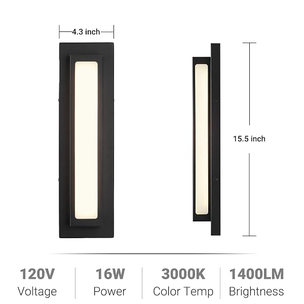 CALOKES MODERN LED OUTDOOR WALL SCONCE, 16W 3000K BLACK GEOMETRIC EXTERIOR LIGHT FIXTURE, WATERPROOF WALL MOUNT LIGHTING FOR FRONT DOOR, GARAGE, PATIO, AND HOUSE – 2 PACK