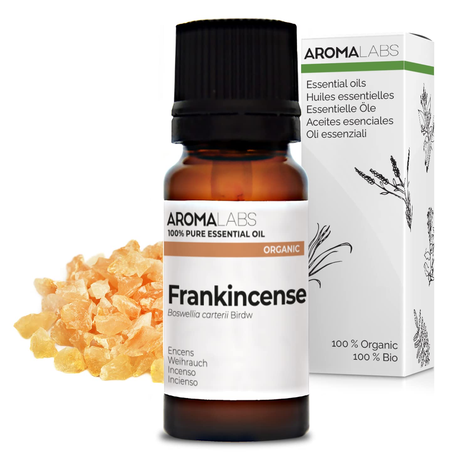BIO - Frankincense Essential Oil - 10mL - 100% Pure, Natural, Chemotyped and AB/Cosmos Certified - AROMA LABS (French Brand)