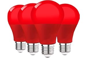 U4GLORY LED Red Light Bulb, A19 9W (60W Equivalent) Red Colored Light Bulb Outdoor, E26 Base Red LED Lights for Party Decoration, New Year, Porch, Home Lighting, Christmas Light Bulbs, Wedding, Bar, 4 Pack