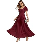 Ever-Pretty Women's Spring Short Sleeves Square Neck Chiffon Tie Back A Line Formal Wedding Guest Dress Bridesmaid Dresses