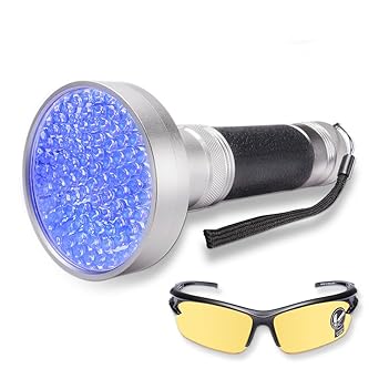 WOLFWILL LED Schwarzlicht Taschenlampe UV Flashlicht mit UV Schutzbrille für Camping,Outdoor