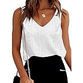 BLENCOT Tank Tops for Women Eyelet V Neck Loose Sleeveless Embroidery Summer Dressy Shirts Blouse