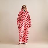TSUTOMI Wearable Blanket Hoodie, Oversized Sherpa Wearable Hooded Blanket,Warm Cozy Sherpa Hoodie Gifts for Women Girls Adult Strawberry