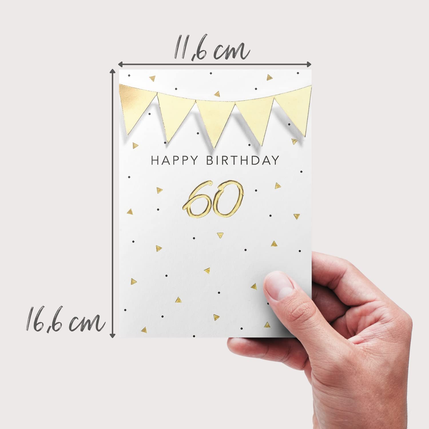 Perleberg High-Quality Birthday Card with Gold Lettering – Elegant 60th Birthday Card with Envelope – Beautiful Birthday Cards 11 x 22 cm for a Successful Surprise