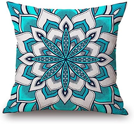 Happy Cool Cotton Linen Square Flowers Decorative Dinning Room Kitchen Chair Seat Sofa Couch Chair Seat Cack Case Home Pillowcase Cover For Family Room 22"x 22" A-Blue