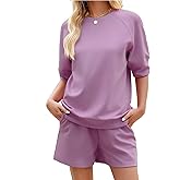 KFUBUO Women's 2 Piece Lounge Sets Summer Matching Outfits Short Sleeve Top and Shorts Loungewear