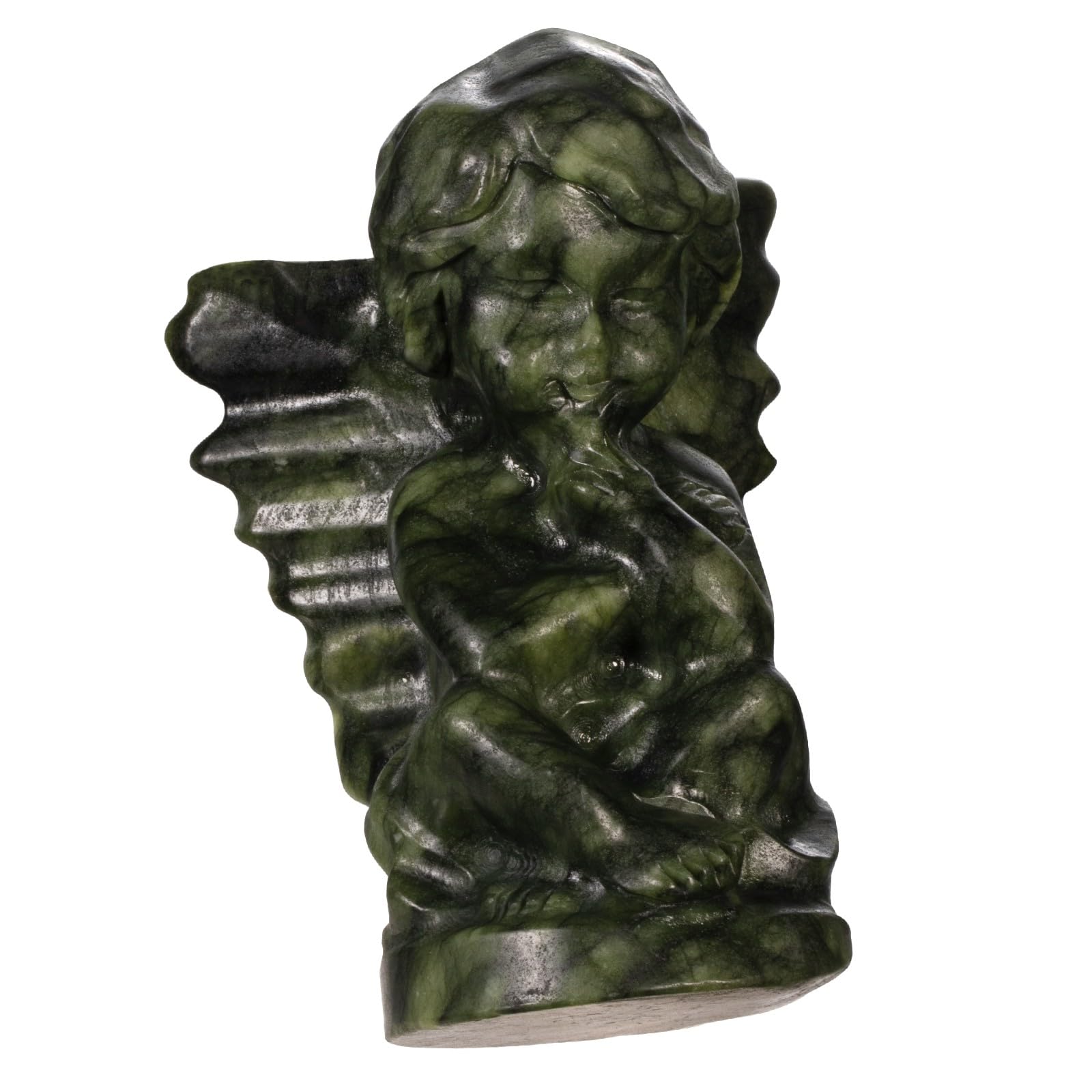 mookaitedecor Hand Carved Natural Green Jade Crystal Thinking Baby Angel Figurine Statue Good Luck Guardian Angel Gift, Indoor Stone Thinker Angel Ornament Art Sculpture Green Love Peace Room Decor