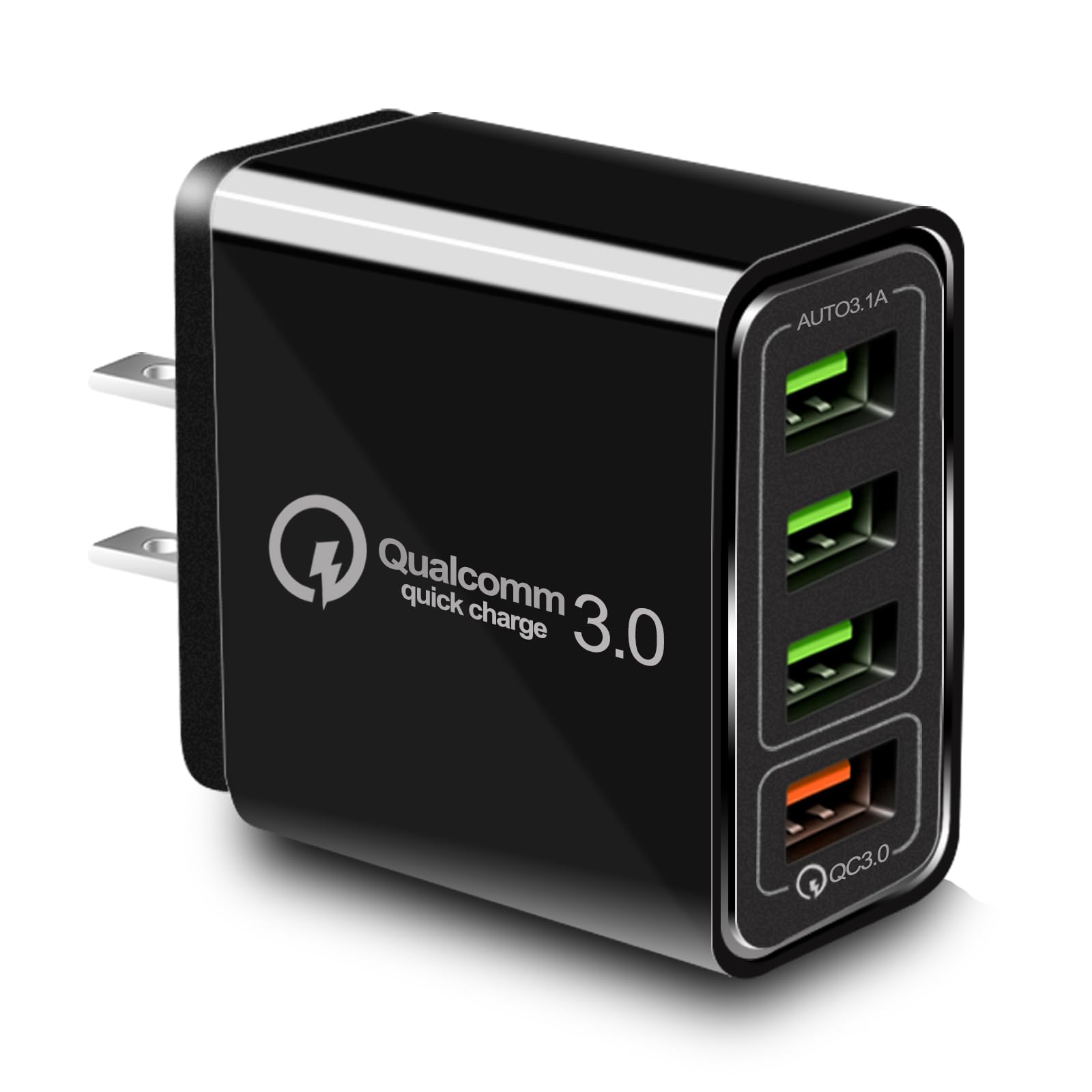 USB Charger 40W QC3.0 USB Wall Charger, CARZONJX 5V/3.1A 4 Port Fast Charger [with LED Light] Fast Charging Block for iPhone 17 16 15 14 13 12 11 X 8, iPad, Galaxy, LG, Moto, Switch and More