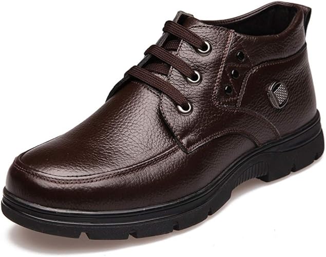 Amazon ジョイジョイ メンズ ビジネスシューズ ワークブーツ 雪靴 裏起毛 ウィンターブーツ ウォーム レザー ローカット 大きいサイズ 革靴 アンクルブーツ プラットフォーム スノーブーツ 防水 オフィスワークシューズ ブーツ