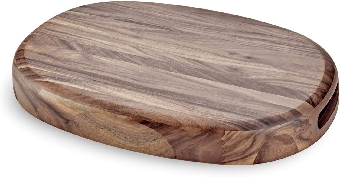 Wooden Serving Tray - Oval Acacia Wood Decorative Tray with Handles for Parties and Breakfast in Bed or on Ottomans - 17 x 11.75 x 2 Inches: Home & Kitchen