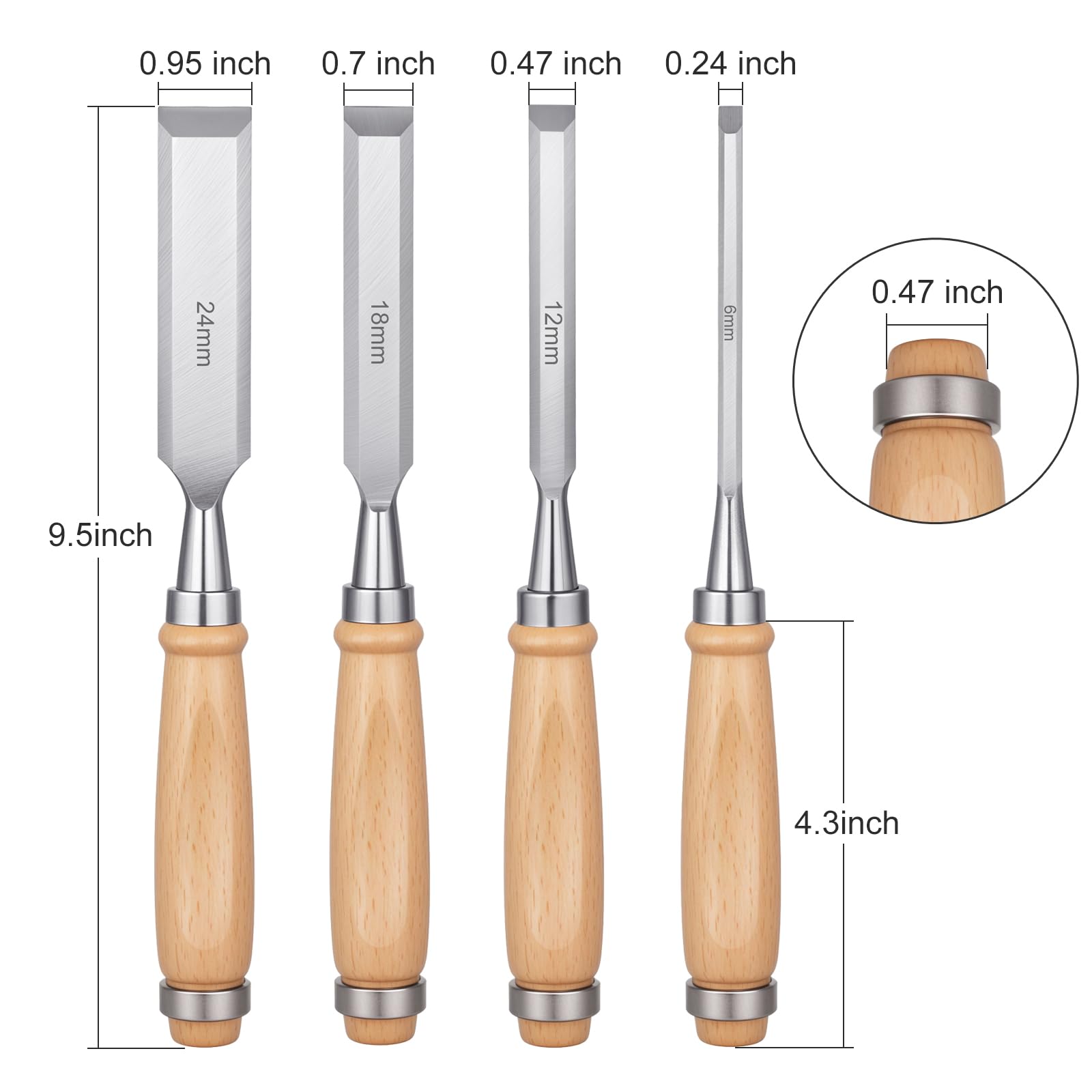 4 Piece Wood Chisel, Professional Wood Woodworking Tools Set,Bevel Edge Chisel Set
