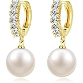 AiliFe Pearl Drop Dangle Earrings, 5A+ Cubic Zirconia Pearl Hoop Earrings - Hypoallergenic Jewelry Gift for Ladies
