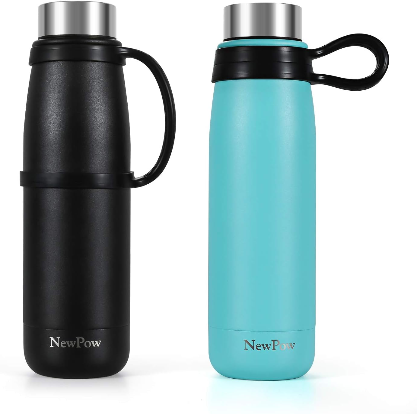 NewPow Insulated Water Bottle, Stainless Steel Cool Sports Eco Metal Water Bottle Vacuum Flask Keeps Hot and Cold Drinks for Cycling Gym Hiking Running Jogging, Double Wall BPA Free Leakproof - 530ml