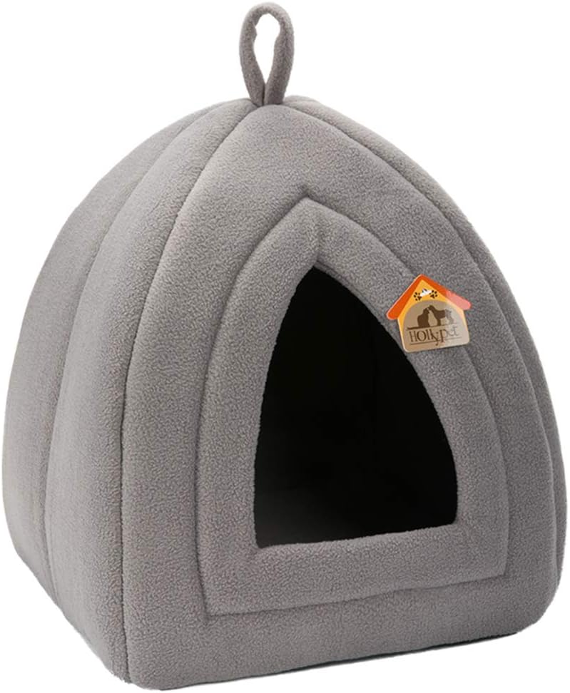 Hollypet Self-Warming 2 in 1 Foldable Comfortable Triangle Cat Bed Tent House, Dark Gray : Pet Supplies