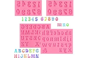 Hoxfly 4pcs Letters Silicone Molds, Non-Stick Reusable 0-9 Numbers Molds, Uppercase and Lowercase Alphabet Chocolate Mold for