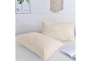 Nanko Pillow Case/Pillow Shams Queen Set of 2, Beige Cream Tan Tufted Jacquard Boho Soft Shabby Chic Microfiber Pillow Covers, for Home Hotel Bed, Farmhouse Modern for Men and Women, 20 x 30 inch