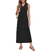 MISFAY Women Summer Maxi Dresses 2026 Casual V Neck Wrinkle-Free Long Sundress Slit Shirt Dress Vacation Outfits with Pockets