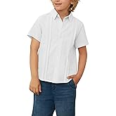 Hestenve Kid Boys Button Down Cotton Linen Shirt Casual Summer Short Sleeve Dress Shirt