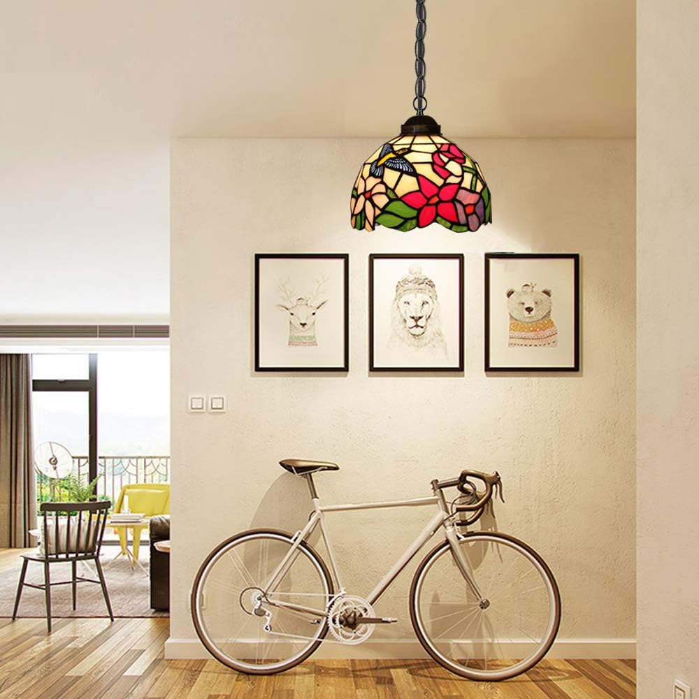STGLIGHTING 15ft Plug-in Swag Pendant Lighting UL Dimmer Switch Cord with Iron Chain Tiffany Colorful Handmade Glass Shade Antique Chandelier Decorative Pendant Light Bulb Not Included TB0454 - - 