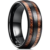 King Will Tungsten Wedding Band for Men Women-8mm Width Black/Gold/Sliver with Nature Koa/Maple Wood Inlay Domed Design Wodden Wedding Ring Comfort Fit Size 6-14