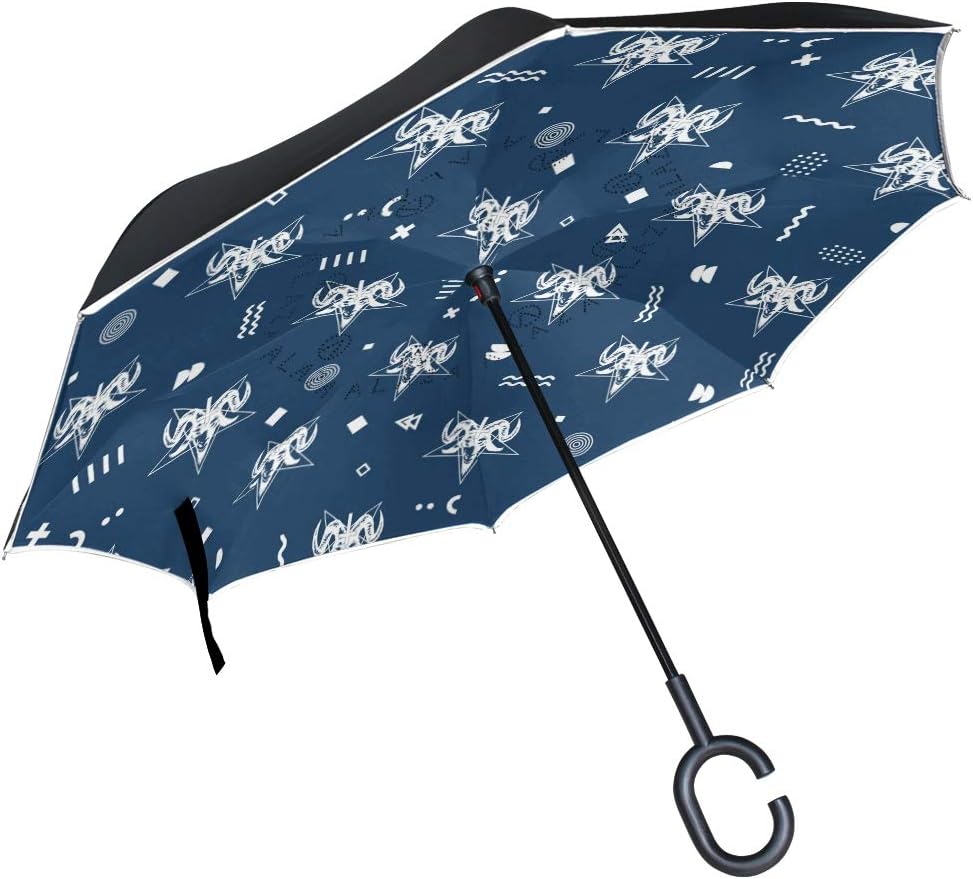 Goat Satanic Head Inverted Umbrella Car Reverse Folding Umbrella Windproof UV Protection with C-Shaped Handle