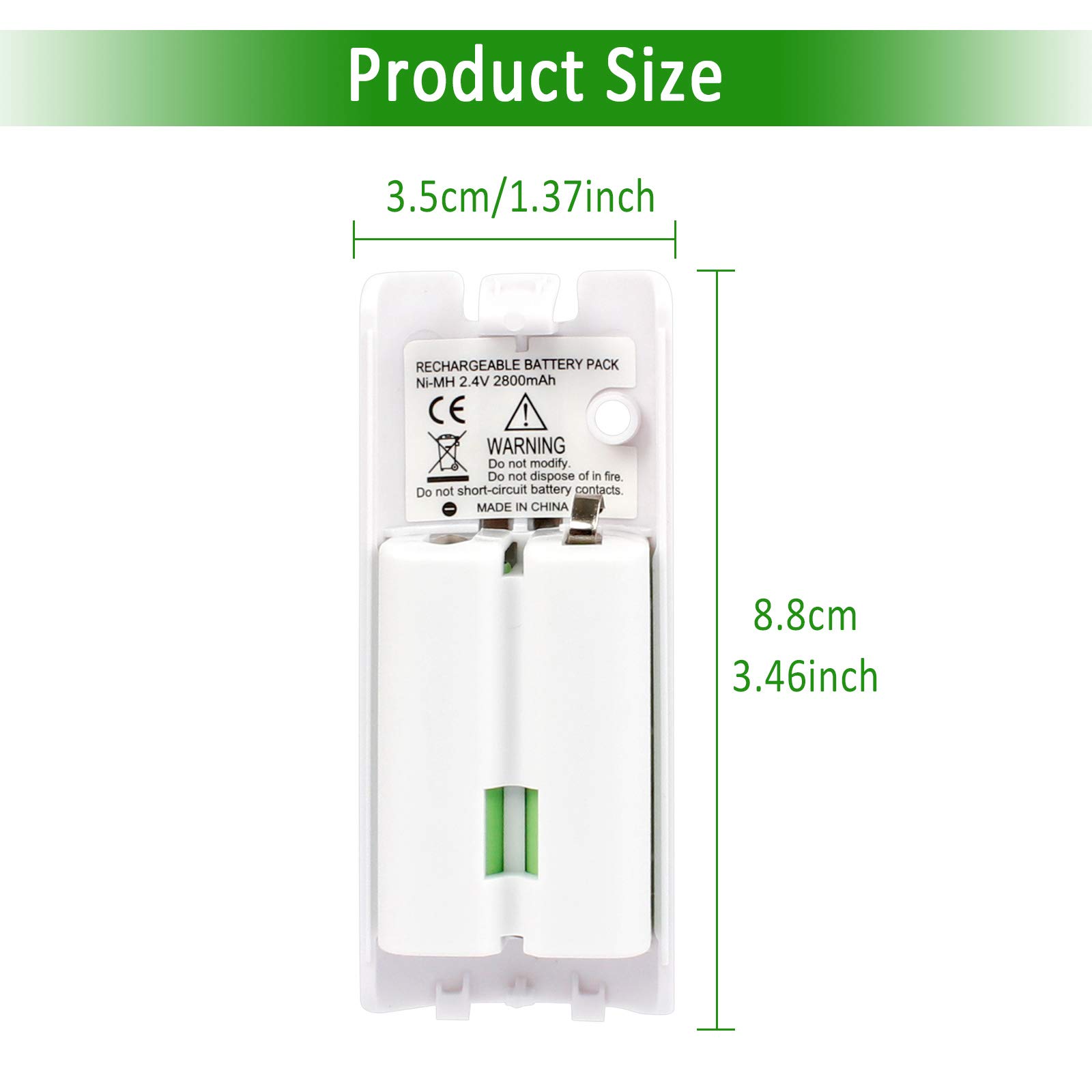 4 Pcs Wii Remote Batteries Rechargeable, 2800mAh High-Capacity Rechargeable Batteries for Nintendo Wii/Wii U Remote Controller (White)