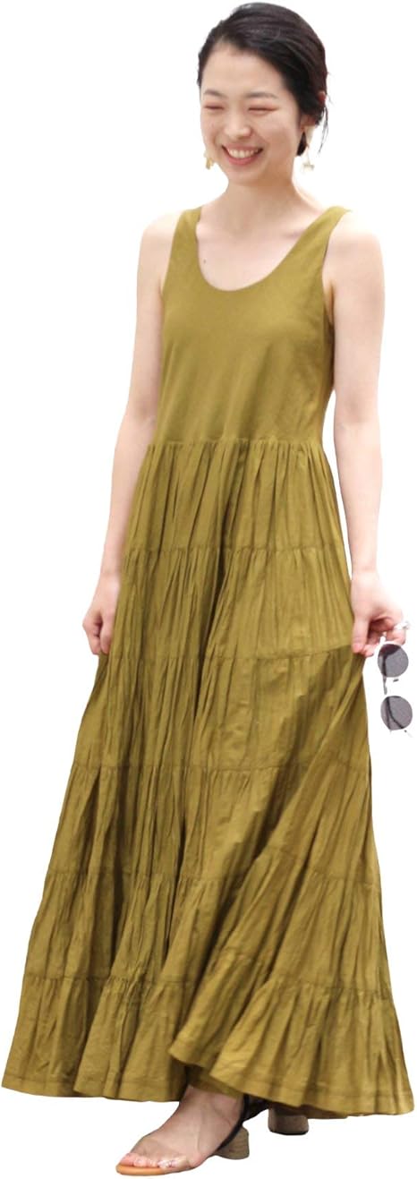 Amazon Co Jp マリハ Mariha マリハ 草原の虹のドレス ノースリーブ 無地 フリー カーキ 服 ファッション小物