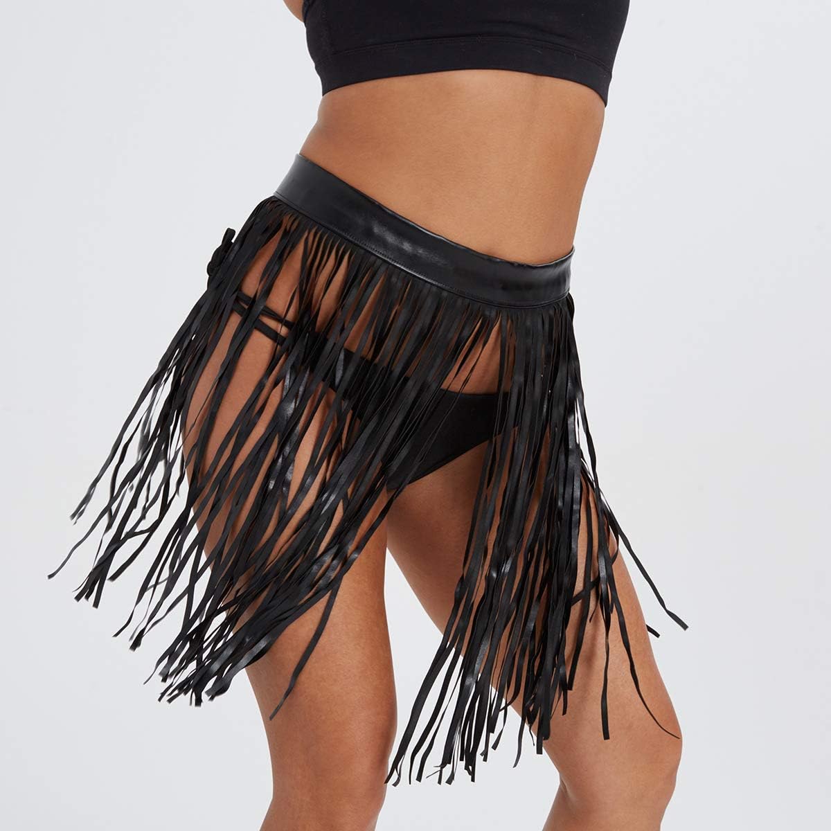 Victray Leather Black Skirts Tassel Waist Chain Belts Punk Waist Body Accessory Festival Costume for Women and Girls: Clothing