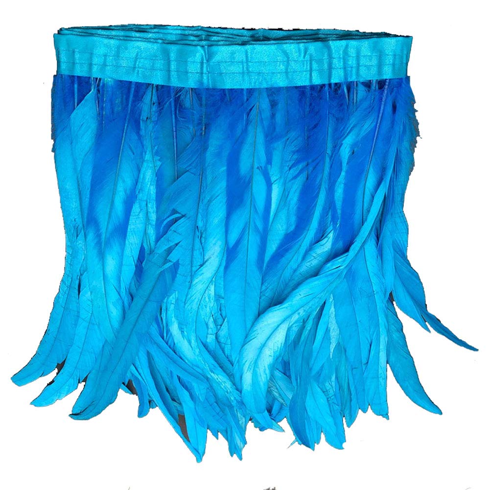KOLIGHT Pack of 1M Natural Rooster Feather Fringe Trim 25-30CM in Width DIY Cosplay Decoration (Sky-Blue)