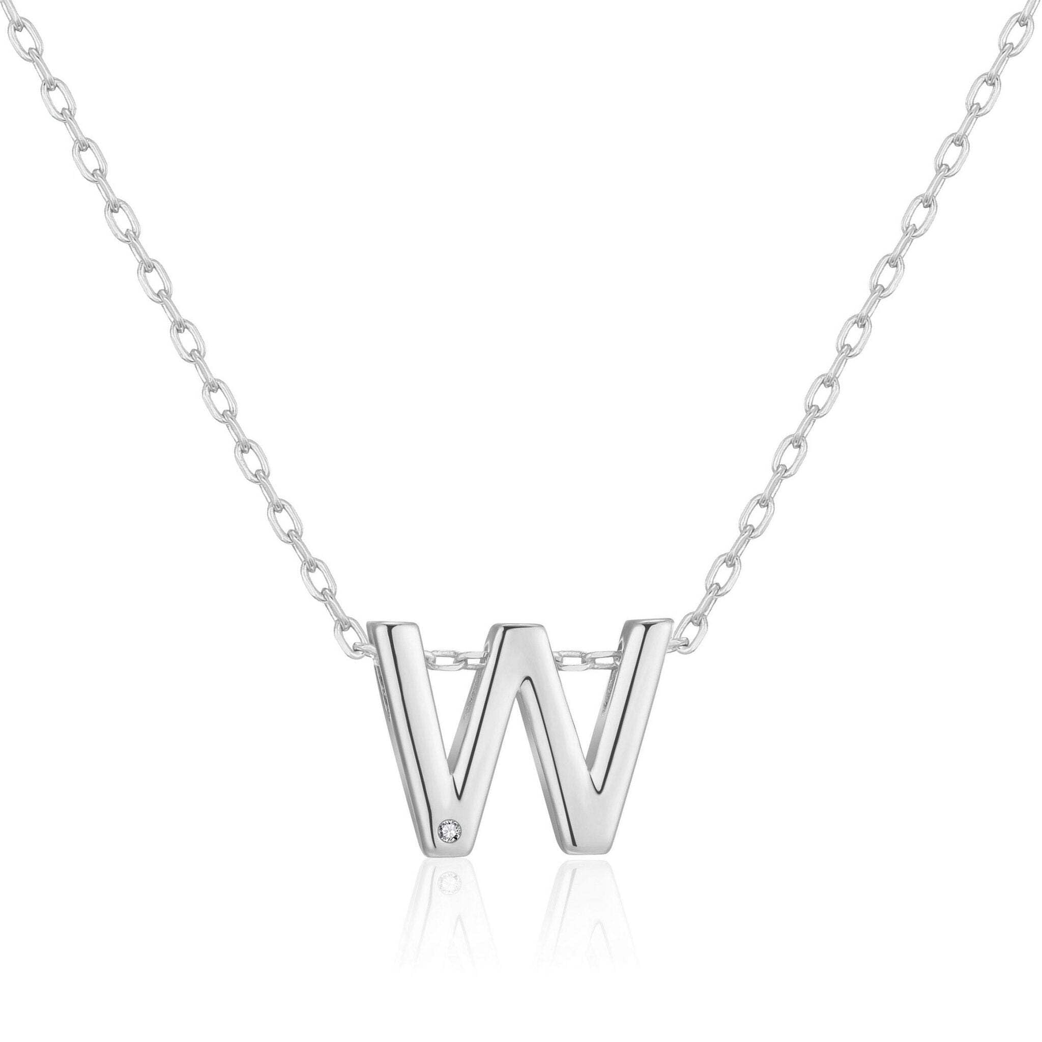 Philip Jones Initial Necklace Letter W Created with Zircondia® Crystals