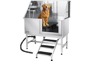 VEVOR Stainless Steel Dog Washing Station, 50 inch Pet Grooming Tub w/Stairs, PE Water Filter Board, Faucet & Showerhead & Soap Holder Dog Bathtub for Large & Medium & Small Pets (Right Door)