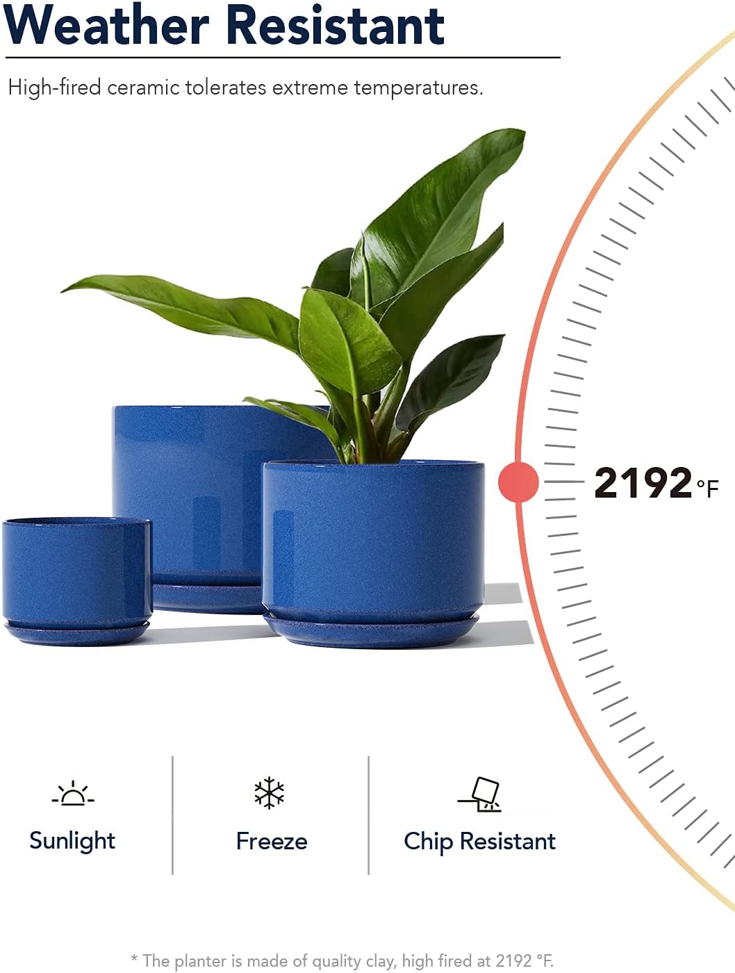 LE TAUCI Plant Pots 4.5" & 5.3" & 6.5" Flower Pot with Drainage Holes and Saucers, Ceramic Pots with Tray, Outdoor Garden Planters, with Mesh Pads, Set of 3, Sapphire Blue: Garden & Outdoor