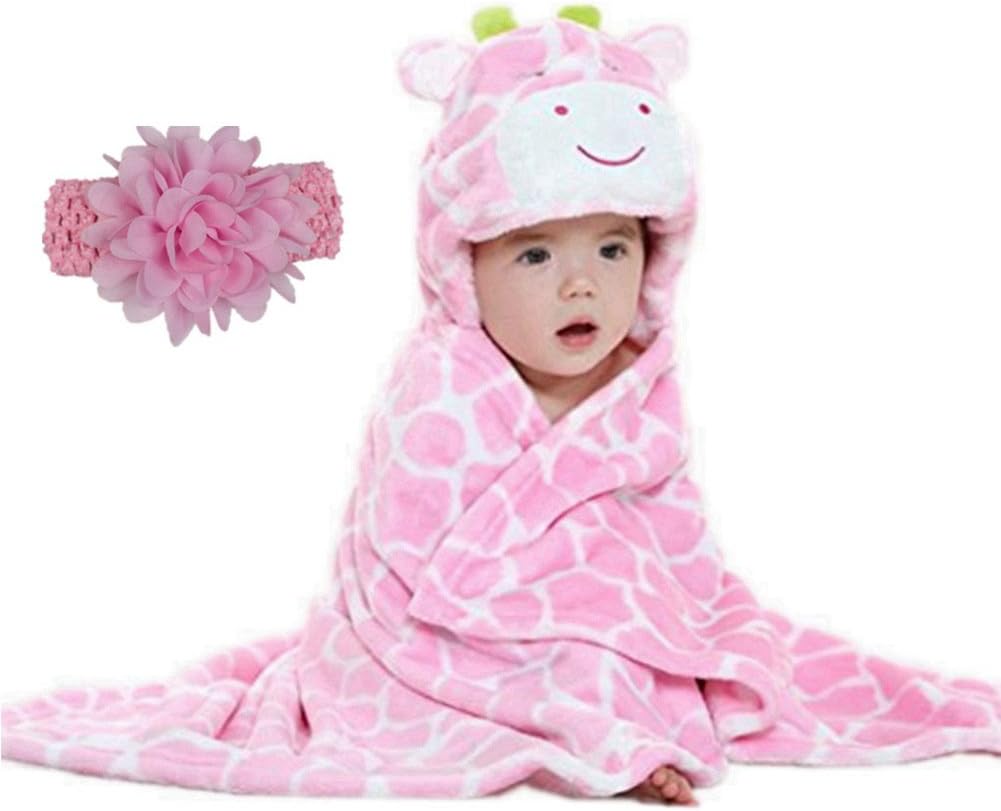 Kids Blanket, Priors Cute Baby Blanket Kids Blanket with 1 Baby Headbands with Flower (Pink Cow)