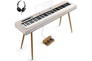 Flatsons 88 key Weighted keyboard, Advanced Chip Hi-Fi Digital Piano with Grade Hammer Action, 128 Tone, Three Pedal, Electric Piano Upright for Kid Adult Beginner Intermediate Player (Light Khaki)
