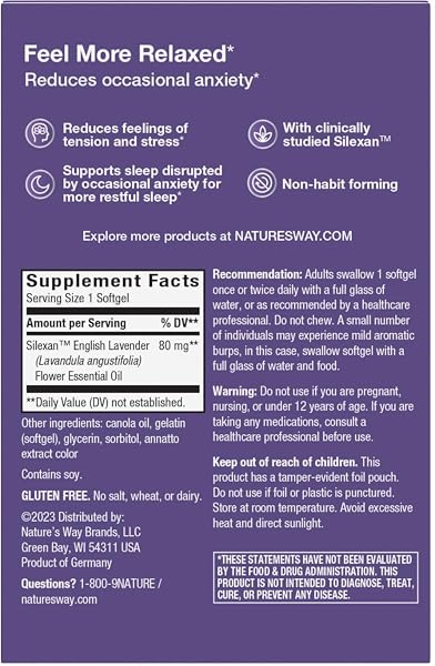 NATURE’S WAY CALMAID LAVENDER OIL SUPPLEMENT FOR CALM & STRESS SUPPORT*, CLINICALLY STUDIED SILEXAN LAVENDER OIL, NON-DROWSY, DAILY SOFTGELS, 30 COUNT
