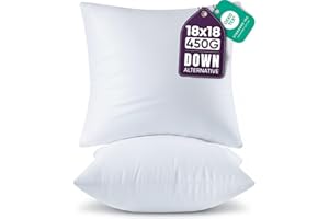 Beddora Throw Pillows (Set of 2, White) 18x18 Pillow Inserts Down Alternative, Throw Pillows for Couch, Bed or Sofa- Fluffy D