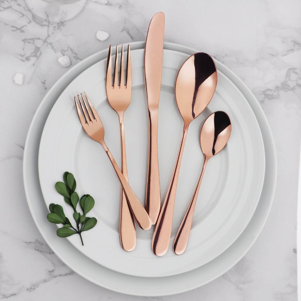 Hoften 20 Piece Rose Gold Silverware Set, Colorfully Plated Stainless Steel Utensils Include Forks, Spoon, Knife Flatware, Cutlery Set Service for 4, Dishwasher Safe (HD822-RG)
