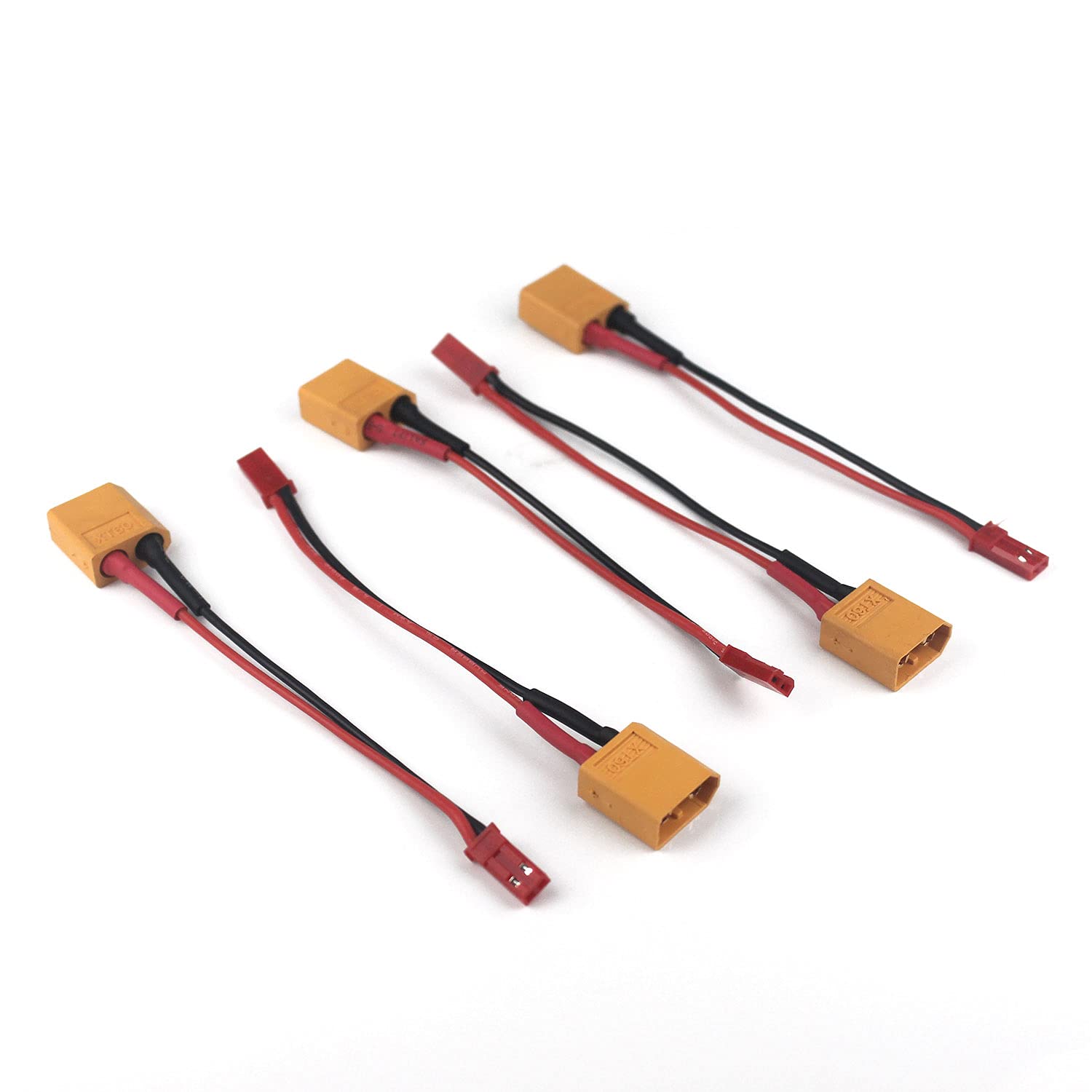 Taikuwu XT60 Male to JST Male Adapter Cable (5 Pack) - 10cm 20AWG High-Temp Silicone Wire for RC Models, Drone & Battery Chargers