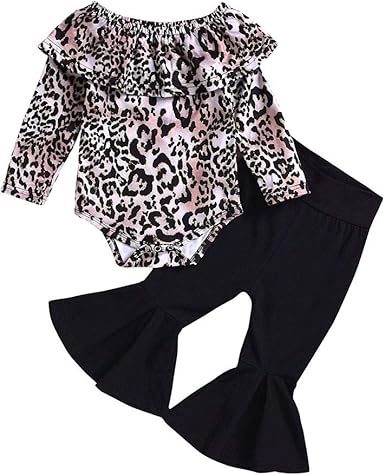 Amazon Com Baby Outfits Set Baby Kids Girl Long Sleeve Leopard Printed T Shirt Tops Flare Pants Outfit Clothing