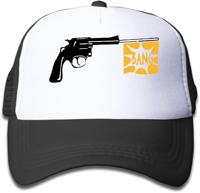 Kids Weapon Bang Gun Trucker Hat Boys Girls Mesh Hat Black