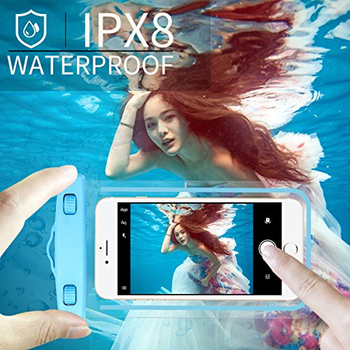 [2 Pack] Waterproof Phone Case, Universal Durable Luminous Noctilucent Underwater Case Cover Dry Bag Pouch up to 6 Inches with Neck Strap for Smartphone(Blue) - Thumbnail 2