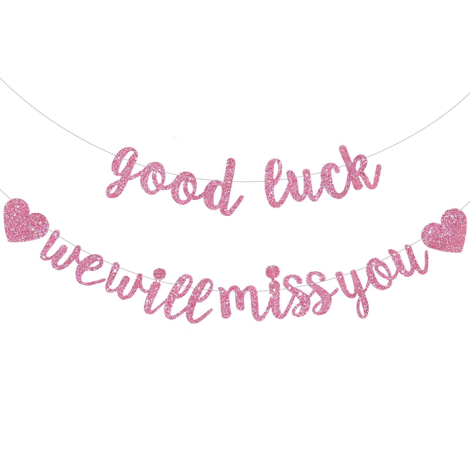 BEISHIDA Pink Good Luck We Will Miss You Banner,Pre-Strung Glitter Retirement Party Sign Garland,Going Away Farewell Party Decoration, Graduation Party Supplies (No DIY)