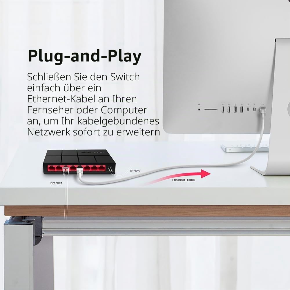 Mercusys MS108G 8-Ports Gigabit Netzwerk Switch, LAN Switch Ethernet Splitter, Plug-and-Play, Unmanaged, Lüfterlos 6