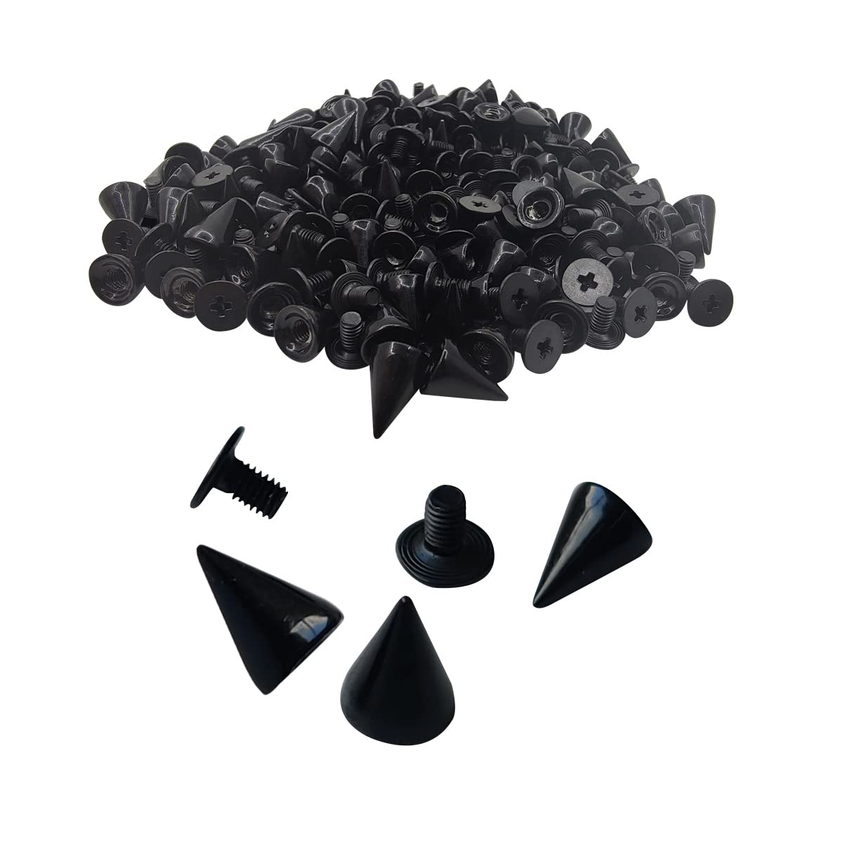 Photo 1 of zhuohai 100 Pairs Cone Spikes Screwback Studs, Cone Black Studs and Spikes Punk, DIY Leather Craft Cool Rivets Punk(7X10mm)