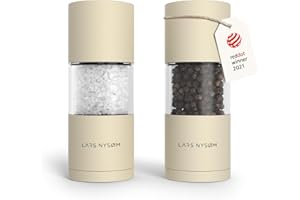LARS NYSØM Salt and Pepper Grinder Set I Salt and Pepper Mills with Adjustable Ceramic Grinder 2 pieces I Manual Design Spice Mill Set (Almond Beige)